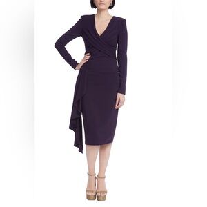 Badgley Mischka Pleated Crossover Bodice Sheath with Sash NWT Size 8 Dark Purple